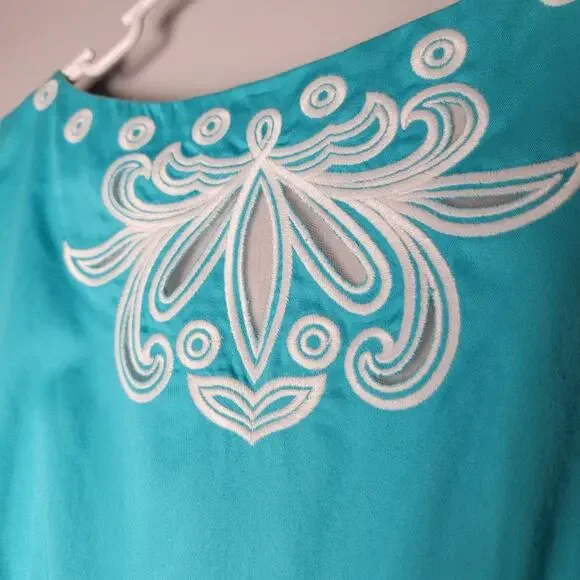 Lilly Pulitzer Teal White Embroidered Cotton Dress Size 10 Summer Resort - Picture 5 of 11